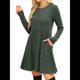 thumbnail image 3 of Vestido de Larga para Mujer, Cuello Redondo, Cintura Alta, Túnica con Bolsillos Verde L, 3 of 6