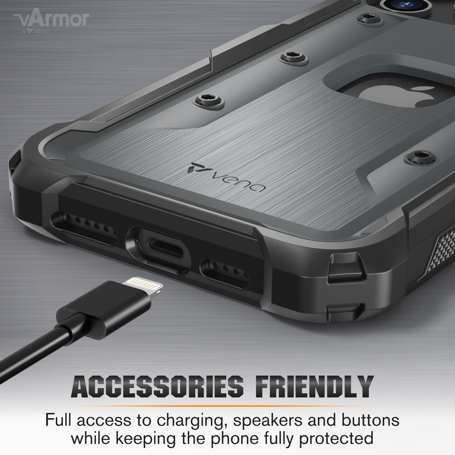 Vena iPhone 12 Pro Max (6.7") Case, [vArmor] Rugged Military Grade Heavy Duty Case with Belt Clip Swivel Holster and Kickstand - Space Gray / Black