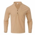 thumbnail image 4 of Camisas de los Hombres de Manga Larga Casual Color Sólido Solapa Mezcla de Lino, Suéter de Mitad de Cremallera para el Ocio Diario Al Aire Libre, 4 of 8
