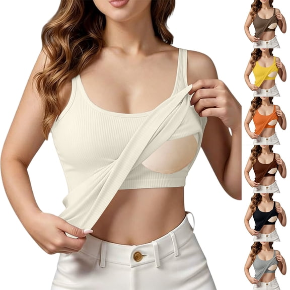 Women's Tank Top with Built In Bra Padded Shelf Bra Workout Camisole Casual Undershirt