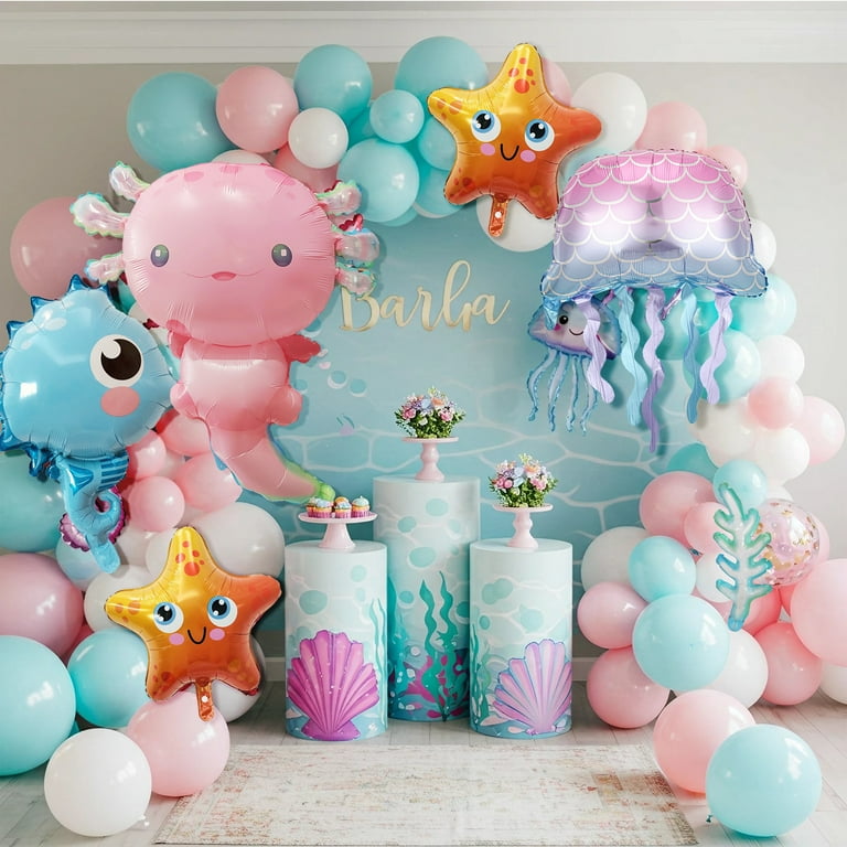 CYMYLAR Giant Axolotl Balloon Set 3pcs Pink Mylar Foil Balloons