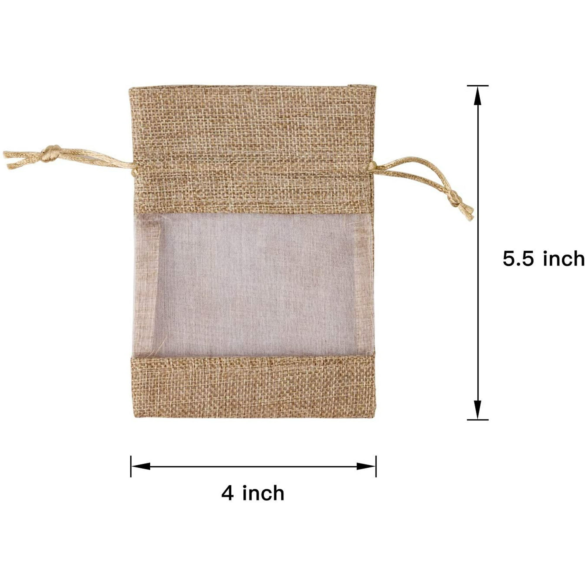 Iguohao 4x5.5 Inch 50 Pcs Burlap Drawstring Gift Bag Burlap With One Side Organza Wedding Party Welcome Favor Bags Tan