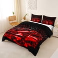 thumbnail image 3 of Castle Fairy Neon Red Sports Car Duvet Cover Set for Teens, Grunge Hexagon Bedding Full for Bedroom, Red Black,Black Reversible,3pcs,No Comforter, 3 of 6