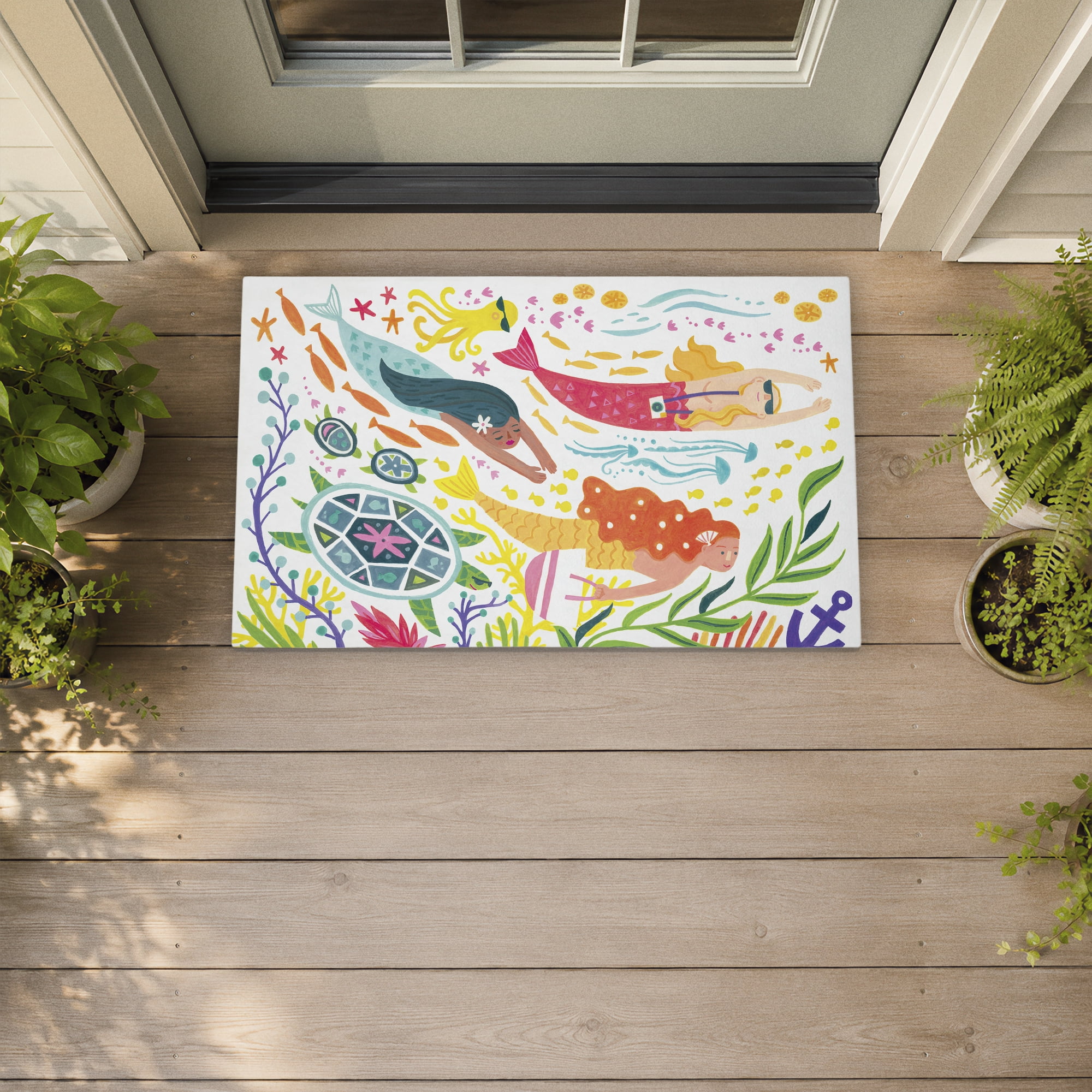 Stupell Industries Swimming Mermaids & Merman Printed Outdoor Door Floor Mat, design by Irene Chan