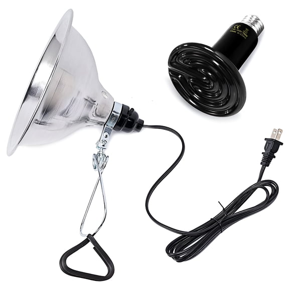 HIBIBUD Infrared Ceramic Reptile Heat Lamp Bulb&Clamp Light with 8.5" Aluminum Reflector Combo for Amphibian Pet Ceramic Heat Emitter