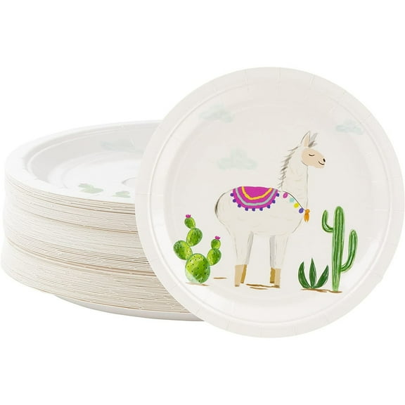 Disposable Plates - 80-Count Paper Plates, Llama Party Supplies for Appetizer, Lunch, Dinner, and Dessert, Kids Birthdays, 9 x 9 Inches