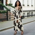 thumbnail image 4 of FKELYI Brown Cow Print Womens Long Sleeve Fall Dress V Neck Maxi Casual Dress with Pockets Soft A-Line Flowy Tiered Waist Dresses for Ladies, S, 4 of 6