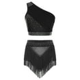thumbnail image 2 of YiZYiF Womens 2-Piece Dance Outfit Set Shiny Crop Tank Top and Tassel Shorts for Latin Cha-cha Shows Black S, 2 of 4