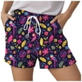 thumbnail image 5 of felwors Women's Palm Tree Print Shorts Elastic Drawstring Waist Summer Beach Vacation Casual Shorts with Pockets (Pink, M), 5 of 5