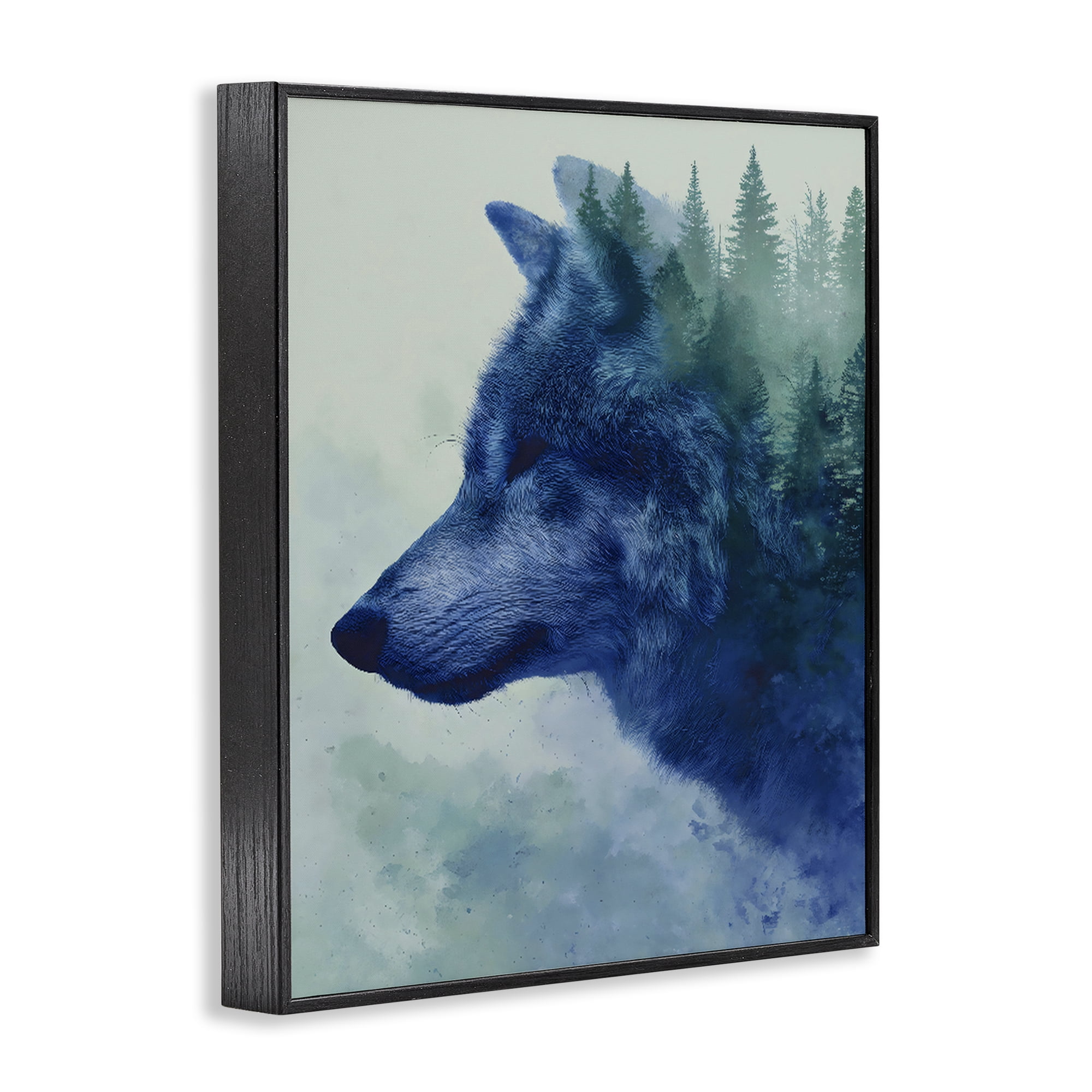 Stupell Industries Indigo Wolf in Misty Pines Black Framed Giclee Art, design by Franklyn Gregory