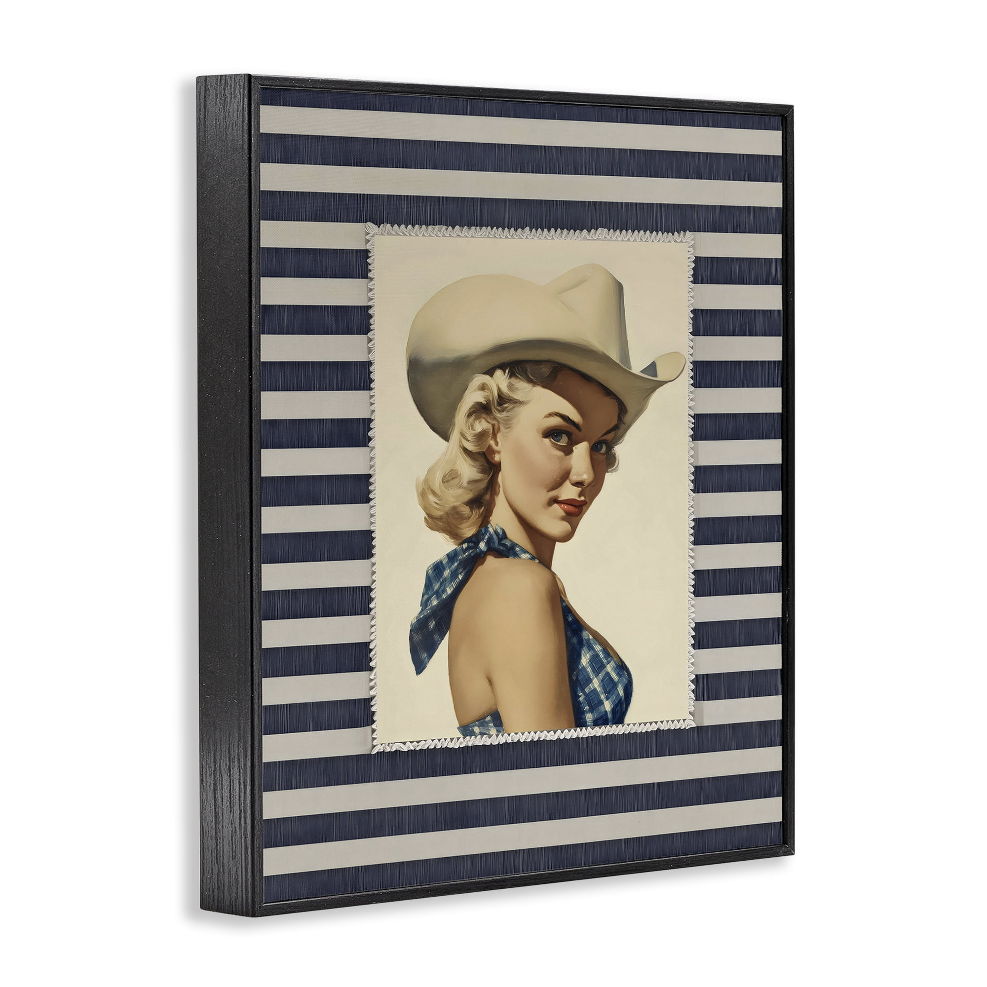 Stupell Industries Retro Cowgirl Stripes Black Framed Giclee Art, design by Arlington Prints