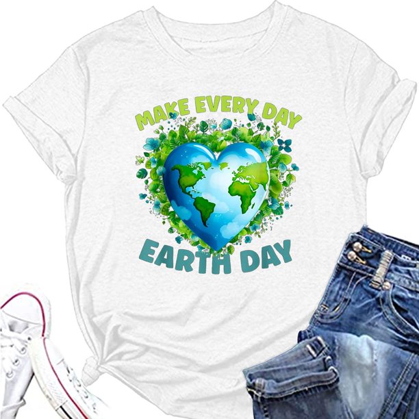 MKLEKYY Camiseta Camiseta Del Día De La Tierra Para Mujer, Camiseta Diaria Del Día De La Tierra, Camiseta Con Gráficos Naturales, Top Casual De Manga Corta Talla M