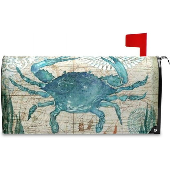Ocean Crab Magnetic Mailbox Cover MailWraps Garden Yard Home Decor for Outside Standard Size-18"x 20.7"…