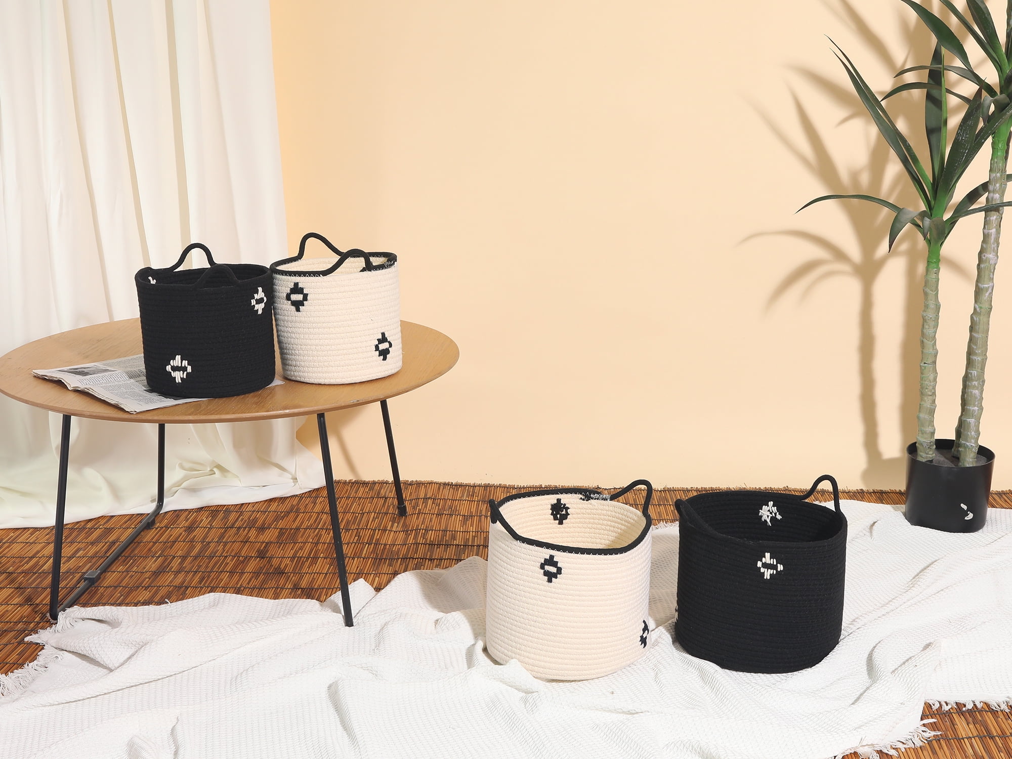 Unique Bargains Woven Storage Basket Closet Storage Bin Black 7.5*7.1*7.9in、9.8*8.3*10.6in