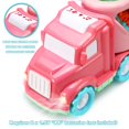 thumbnail image 2 of Juego de juguetes para autos portadores (5 en 1) con luces y sonidos Juguete rosa para niñas y niños pequeños Camión de transporte de doble capa accionado por fricción con vehículos de dibujos animado, 2 of 7