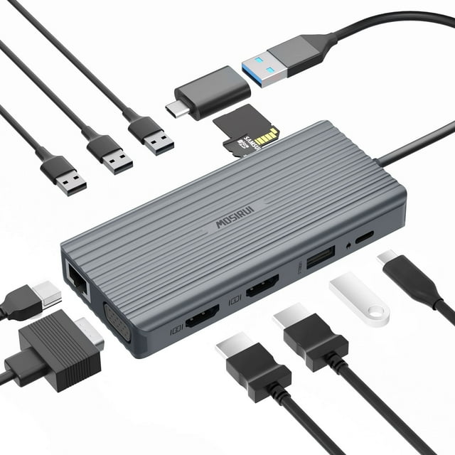 Estación de acoplamiento Mosirui DisplayLink de doble monitor USB-C 12 en 1