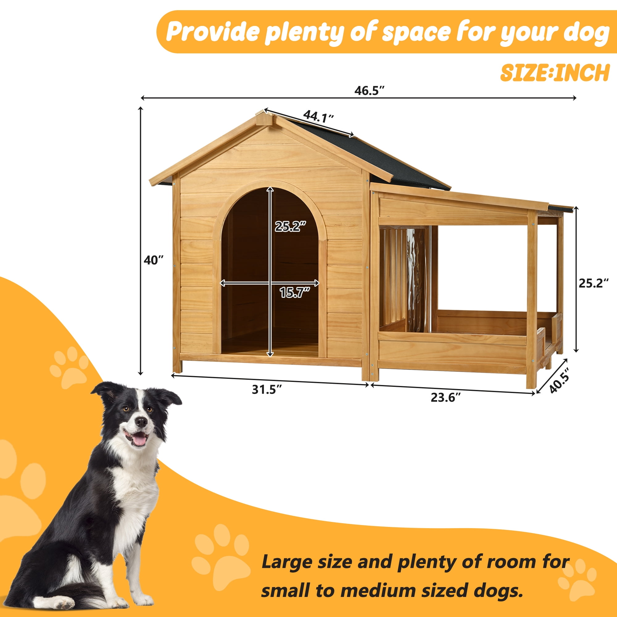 Euroco Insulated All-Weather Dog House with Porch and Removable Liner, Large Outdoor Kennel for Medium & Large Breeds up to 120 lbs