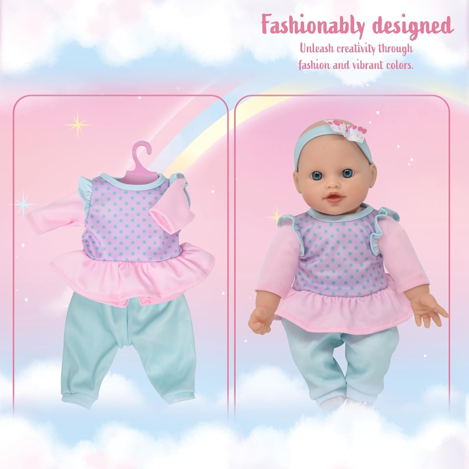 Gift Boutique 12-Inch Soft Body Baby Doll with Clothes, Backpack Carrier & Accessories for Toddlers and Kids