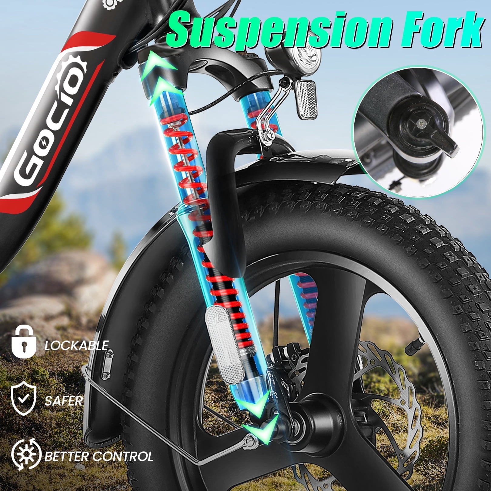 Gocio Electric Bike 3.0 Fat Tire Foldable Ebike, 48V 374.4Wh Battery, Peak 750W Folding Electric Bike, Lockable Suspension Fork, LCD, 16" One-Piece Tire Electric Bicycles for Women Adults UL2849