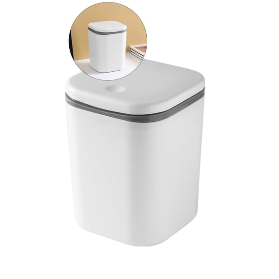 Yoloke Tiny Countertop Trash Can, Tiny Trash Can with Push Button Lid，Mini Desktop Garbage Can with Push-Button(White)
