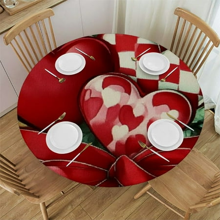 

Patifu Hearts Ribbon Round Tablecloth Stain-Resistant & Washable Ideal for Indoor/Outdoor Restaurants Weddings Parties - Waterproof Fabric Great for Home Kitchen/Holiday Dinner 54 -58