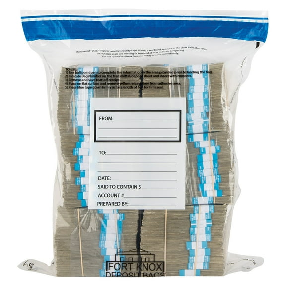 12 Bundle Ultima Blue Deposit Bags - Holds 12 Bundles of Cash - 50/Pack
