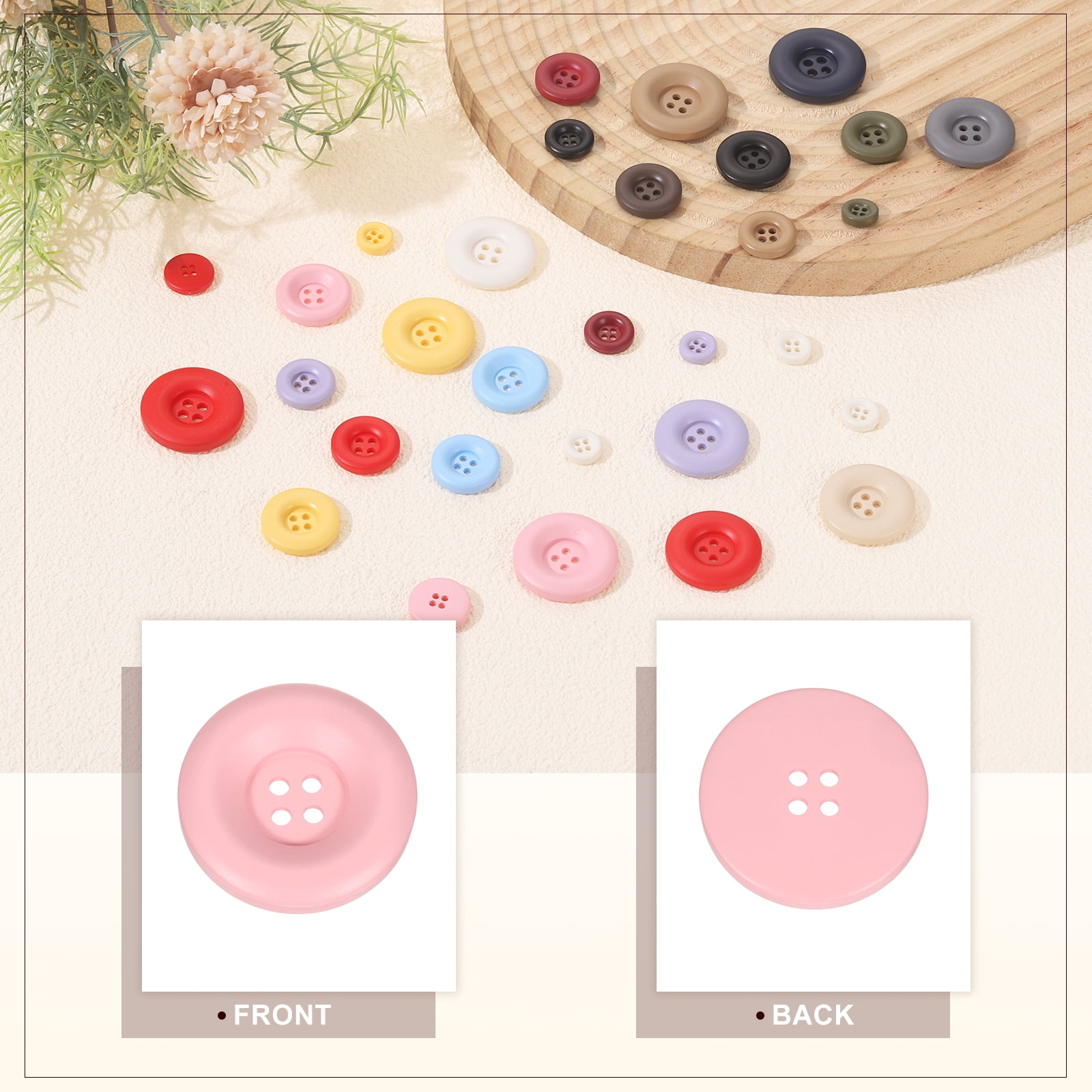 Uxcell 50pcs Sewing Button 30mm 4 Holes Resin Round Crafting Buttons, Pink