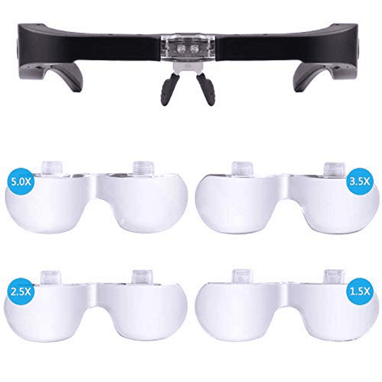 OBOVO Head Magnifier Glasses with 2 LED Lights, USB Charging