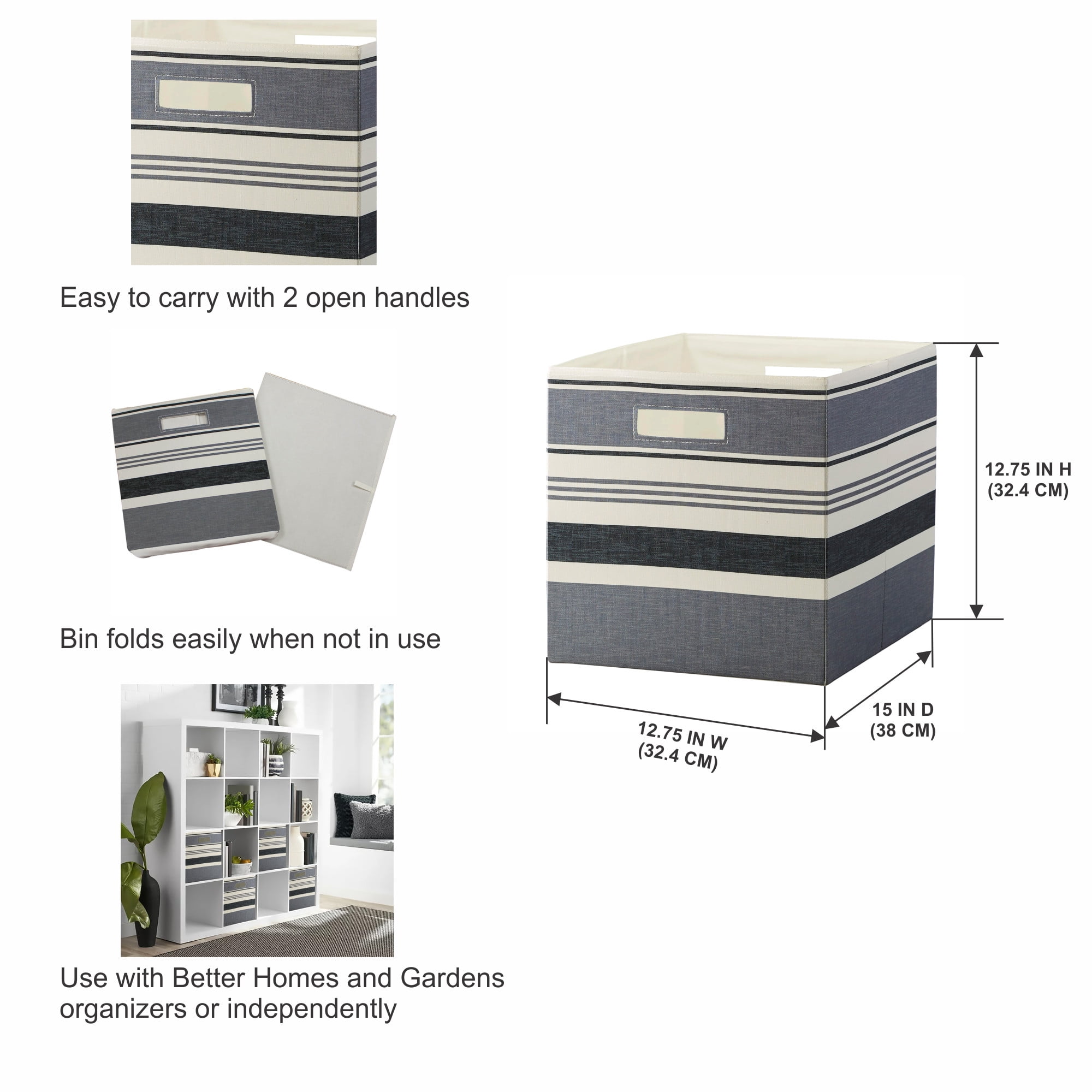 Better Homes & Gardens Collapsible Fabric Cube Storage Bin, Black Stripe
