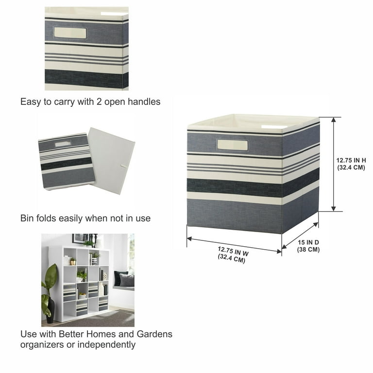 Better Homes & Gardens Fabric Cube Storage Bins (12.75 x 12.75), 2 Pack,  Gray Stripe Geo 