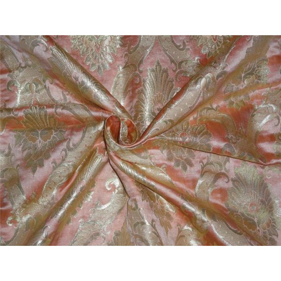silk brocade fabric PEACHY rose and metalic gold 36" wide BRO542[1]