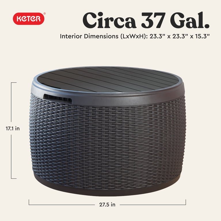 Keter Circa 37-Gallon Round Resin Deck Box, Grey photo 2