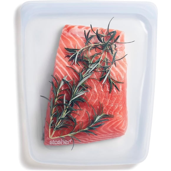 Stasher Premium Silicone Reusable Food Storage Half Gallon Bag, Clear, Microwave, Sous Vide, Dishwasher, Oven and Freezer Safe, BPA Free, Leak-Free,