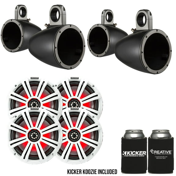 Kicker 8" BlackWhite Wake Tower LED Marine Speakers 2-Pairs