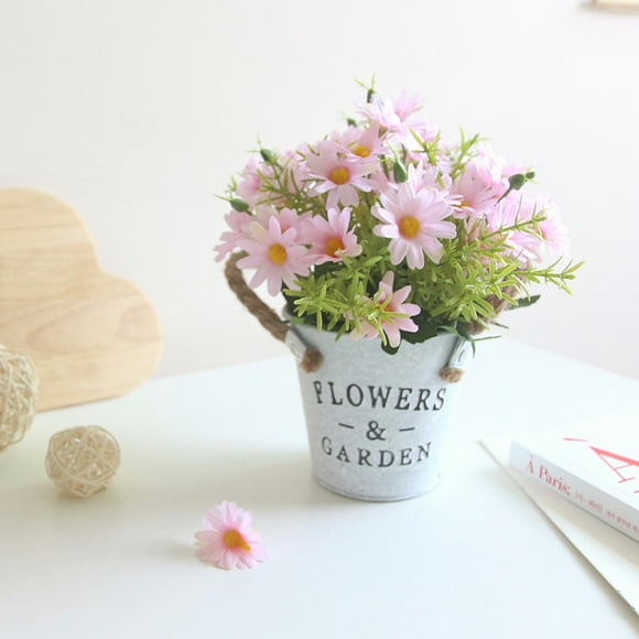Yao Artificial Flowers Potted European Style Design Silk Daisy Arrangements Bonsai House Office Restaurant Table Centerpieces Windowsill Decor Daisy-Pink