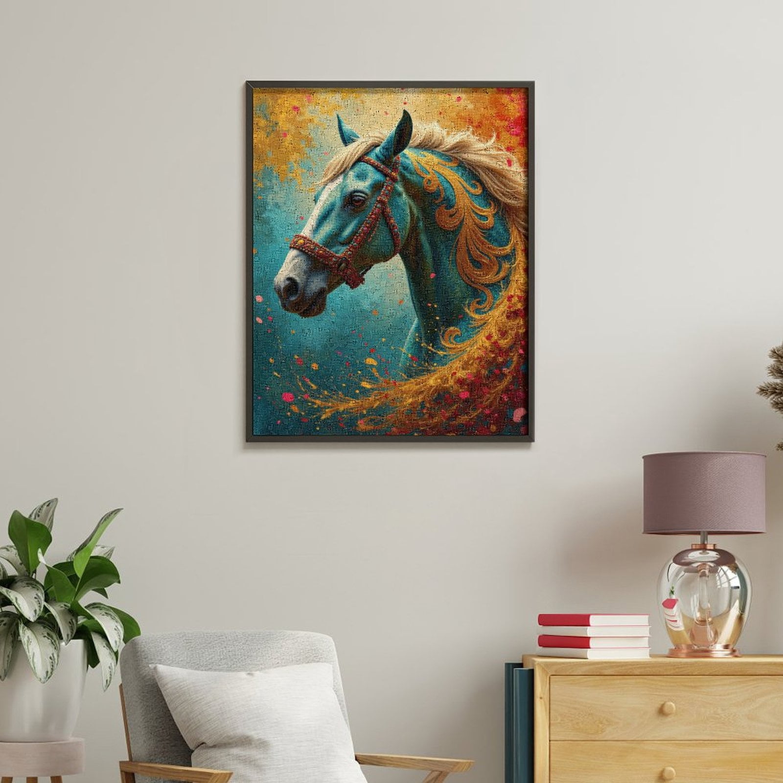 Paint By Numbers Kit for Adults Beginner - DIY Blue Horse Fantasy Art Burst Canvas Painting Kits for Adults, Frameless Paint By Number for Adults for Home Wall Decor 16x20 Inch