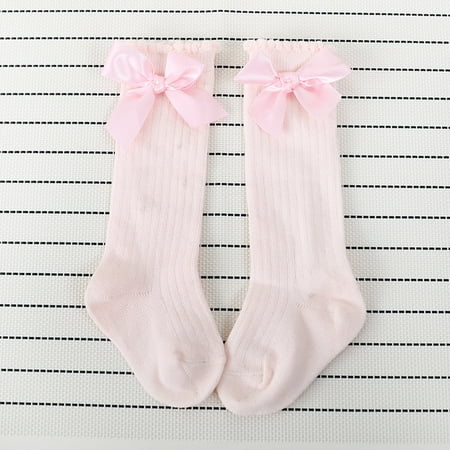 

QWERTYU Newborn Infant Toddler Baby Kids Children Child Girl Bowknot Breathable Socks Cotton Stockings Knee High Socks 0-4Y