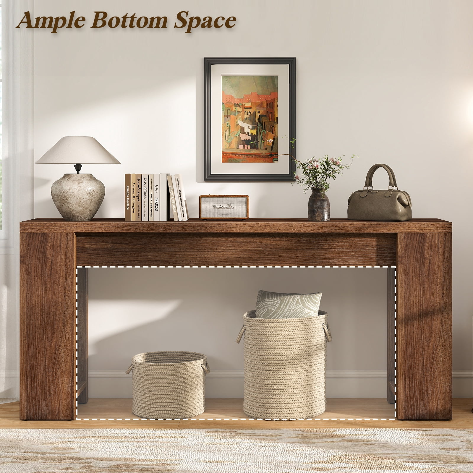71 Long Console Table, Wood Farmhouse Entryway Table for Living Room,Narrow Sofa Table for Front Door,Entry, Hallway,Walnut