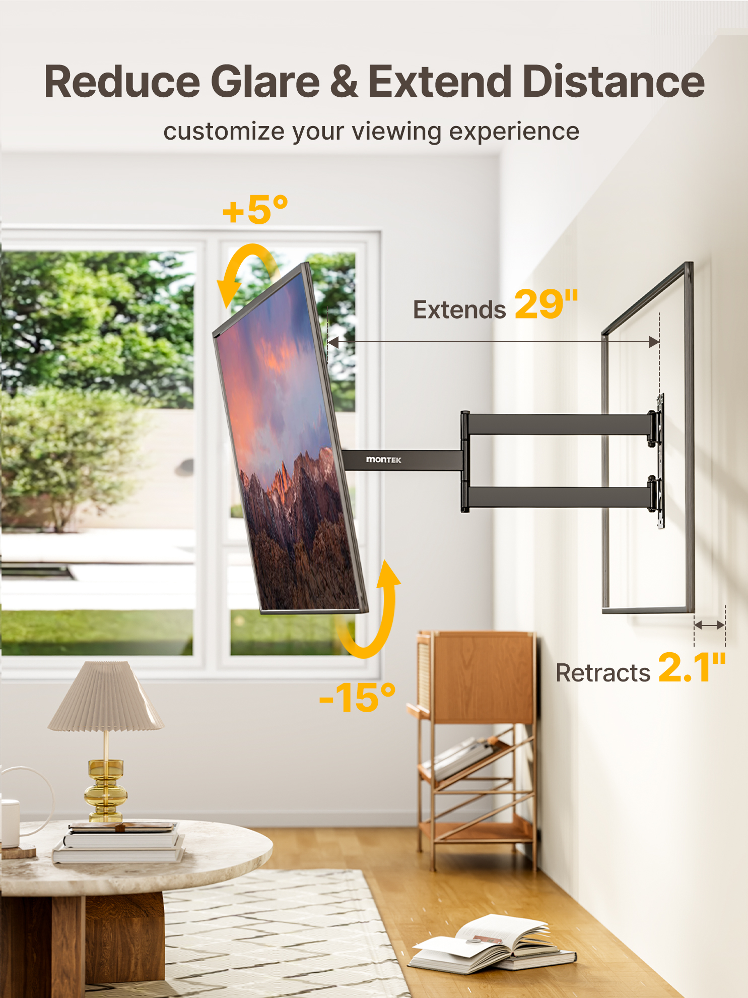 monTEK Extra Long Extension TV Wall Mount Bracket, 29" Long Arm for 23–65" TVs, VESA 400x400mm, 77 lbs Capacity