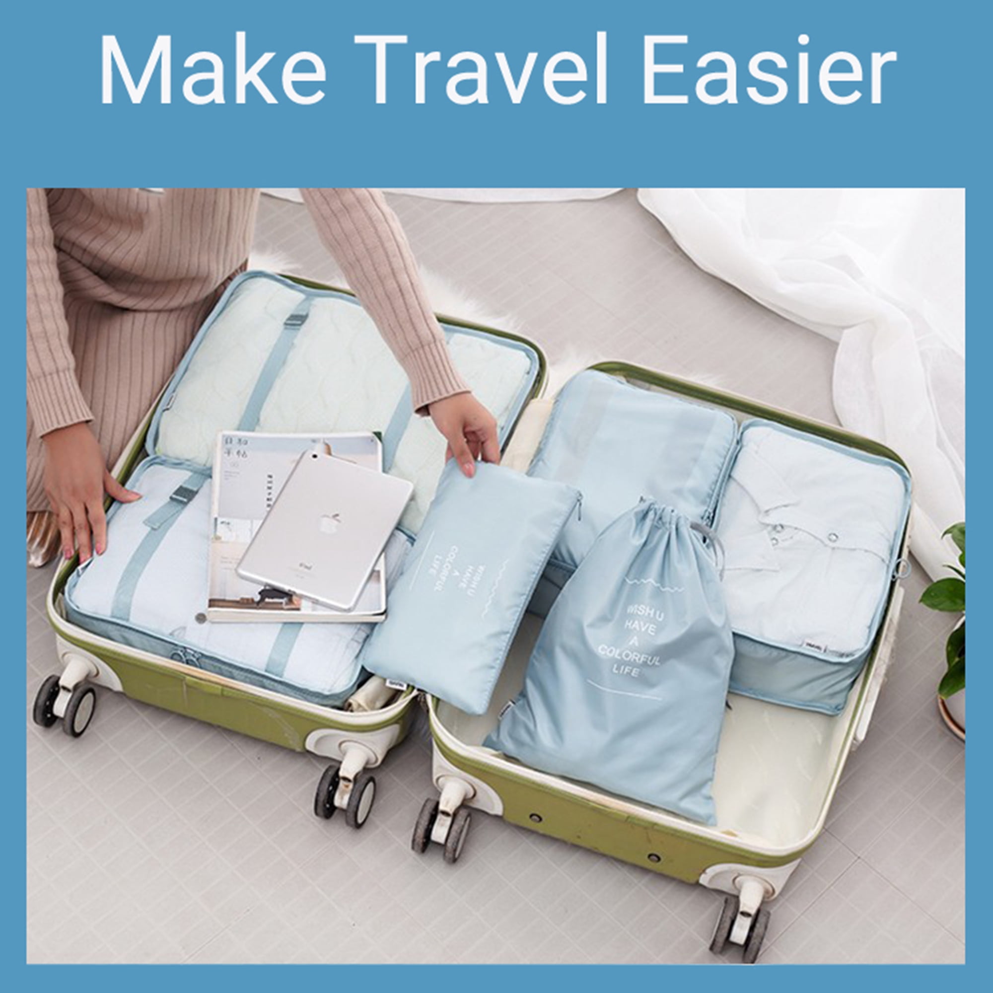lEPECQ Packing Cubes for Travel & Suitcases Foldable Suitcase Organizer Lightweight Luggage Storage Bag 8 Pack - Blue