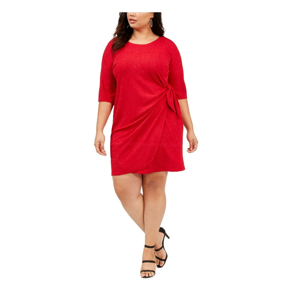 Robbie Bee ROBBIE BEE Womens Red 3/4 Sleeve Jewel Neck Above The Knee