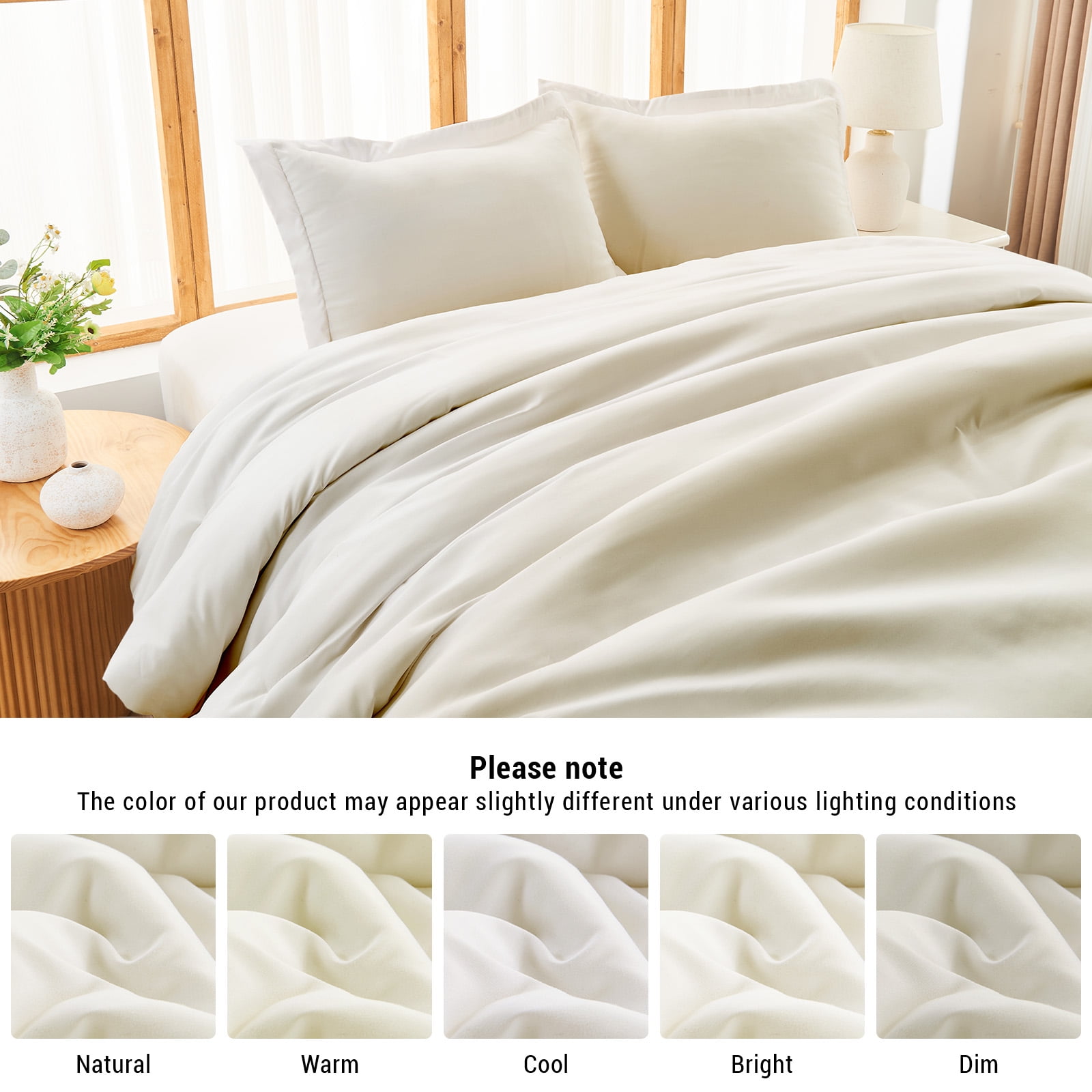 Hitime Ultra Soft Beige King Size Comforter Set 3 Pieces Gentle Down Alternative Bedding 1 Lightweight Comforter and 2 Pillowcases
