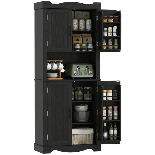 HOMCOM 73" Kitchen Pantry Cabinet, Kitchen Hutch with Door Shelves, Black