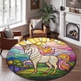 thumbnail image 2 of Round Area Rug, Unicorn Art Design Non-Slip Floor Mat, Soft Washable Carpet for Living Room Bedroom Decor 59 Inch, 2 of 6