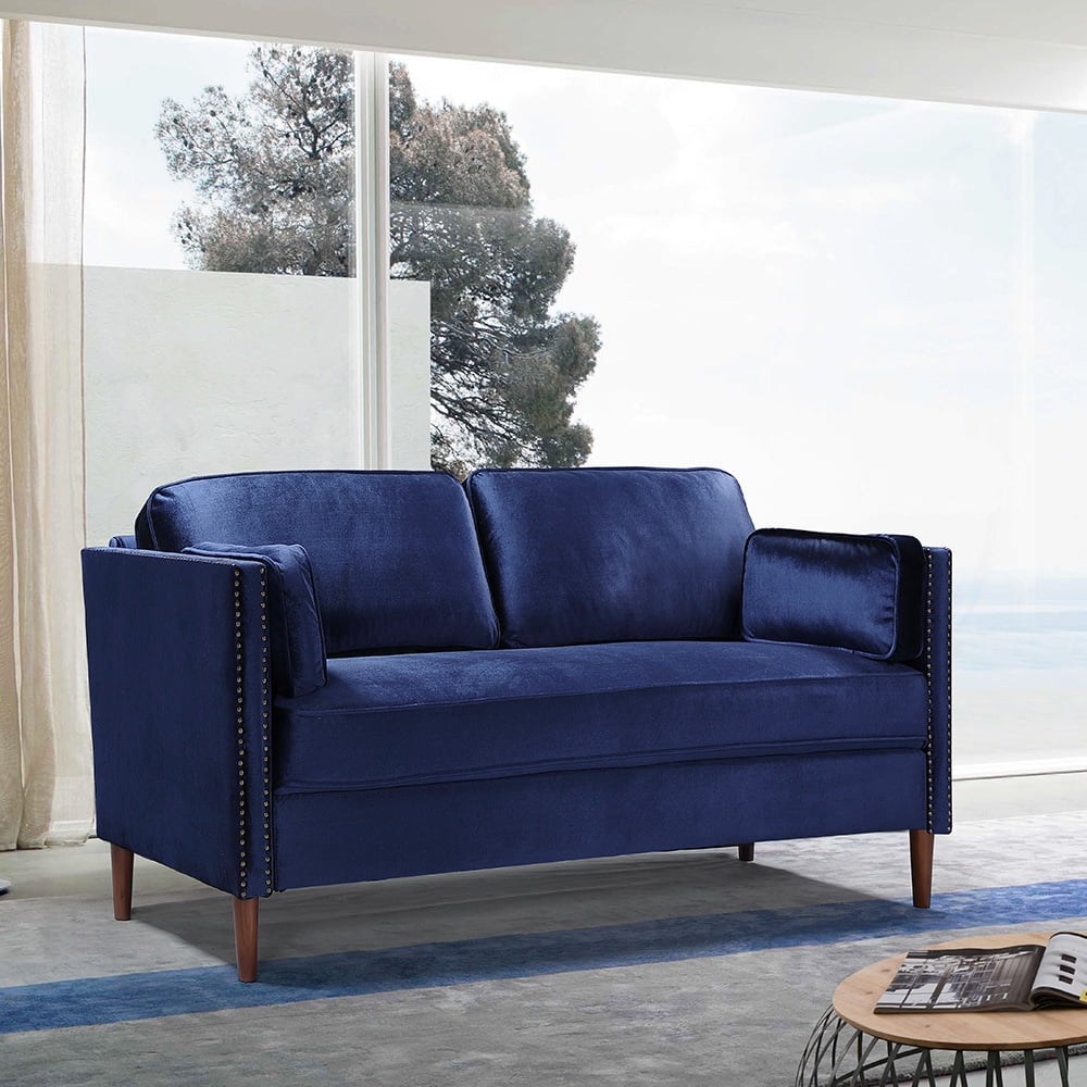 Kepooman 58" Modern Velvet Farbic Loveseat Sofa, Overstuffed Classically 2-Seater Armrest Sofa Bed for Living Room Bedroom Office, Blue Kepooman 58" Modern Velvet Farbic Loveseat Sofa, Overstuffed Classically 2-Seater Armrest Sofa Bed for Living Room Bedroom Office, Blue