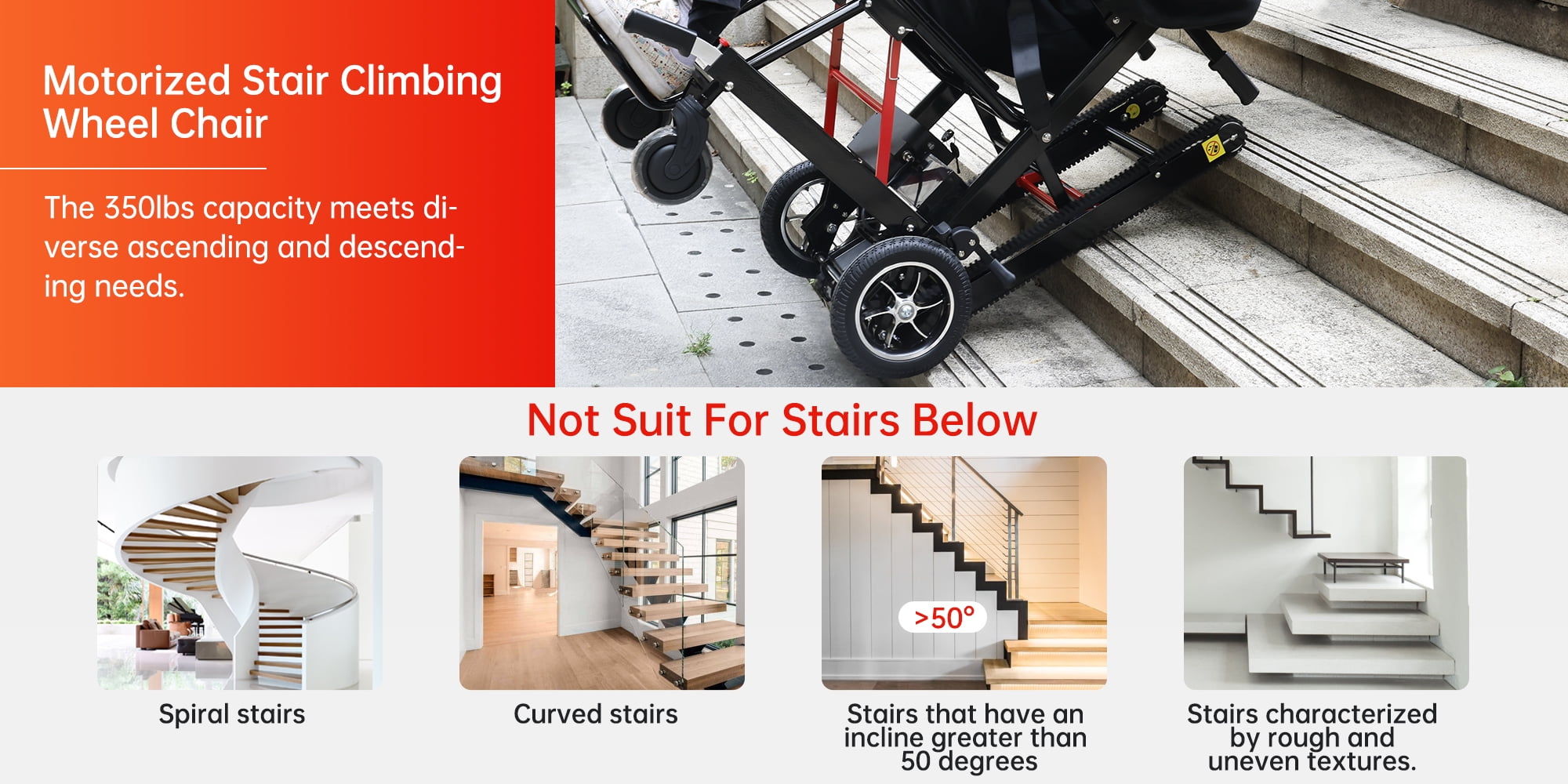 ARTUDATECH Portable Electric Chair Climbing Wheelchair large wheel 440 lb limit,Track Climbing Wheelchair Heavy Duty Assist Track Stair Chair for Adults Seniors