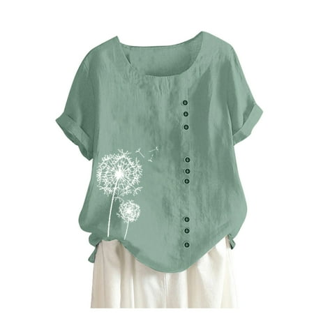 

Sayhi Tops Casual T-Shirt Button Boho Womens Plus Linen Size Tanic Daily Blouse Loose Long Sleeve Pajama Shirt Women