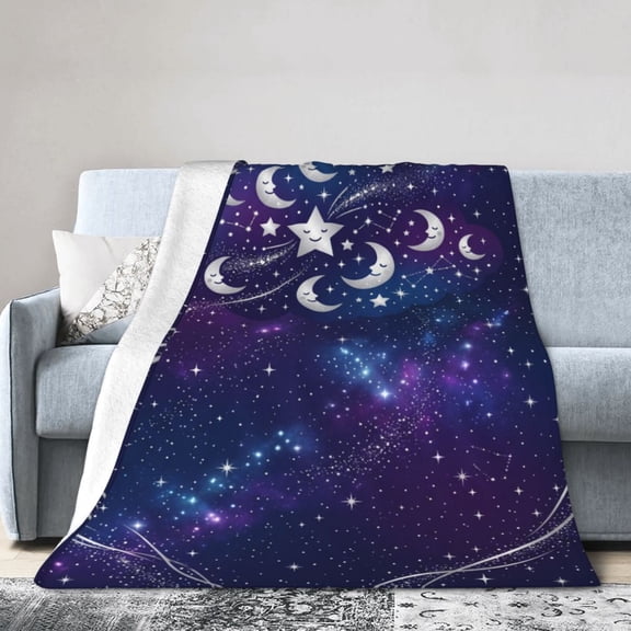 Moon Throw Blanket Celestial Starry Pattern Soft Blanket for Couch Sofa Bed 50x40