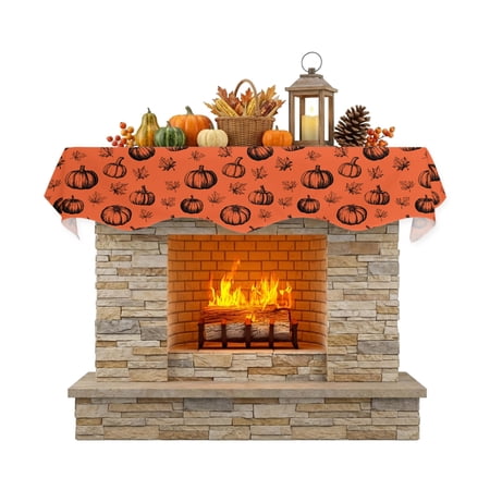 Autumn Thanksgiving Fireplace Mantel Scarf 90 x 17 Inch Pumpkin Maple Leaf Orange Theme Mantel Scarves for Fireplace Decoration for Thanksgiving Party Supplies
