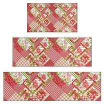 Pioneer Flower Floral Print Pattern Kitchen Rugs Sets Of 3,Kitchen Runner Rugs Non Skid Washable,Decorative Kitchen Floor Mats for Kitchen,Sink,Laundry,17"x30"  17"x47"   17"x59"
